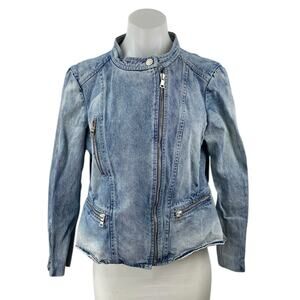 Rebecca Taylor Women's Blue Long Sleeve Full Zip Moto Biker Denim Jean Jacket S